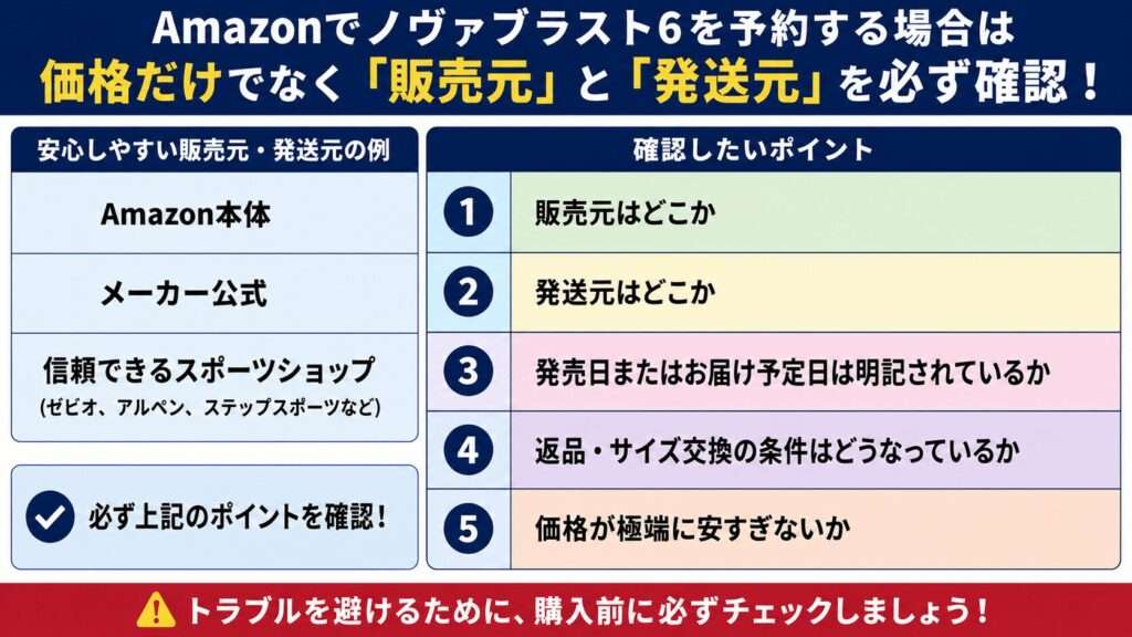 Amazonで予約するときの注意点:「販売元」と「発送元」を必ず確認