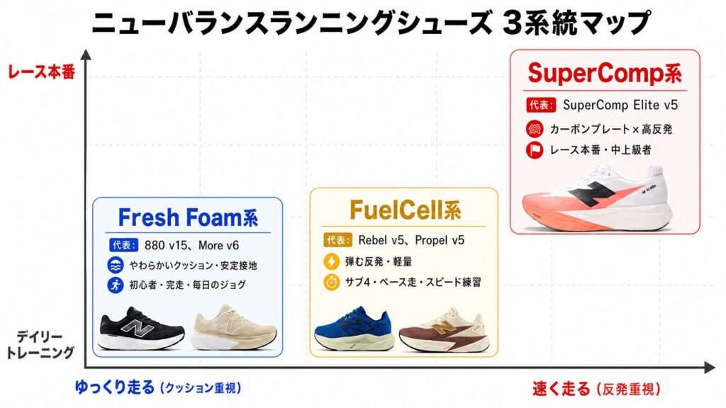 ニューバランスのランニングシューズは3つの系統で考える