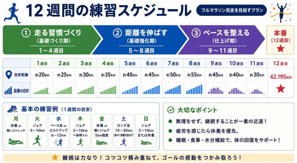 【実体験】初心者がハーフを完走するための練習の流れ