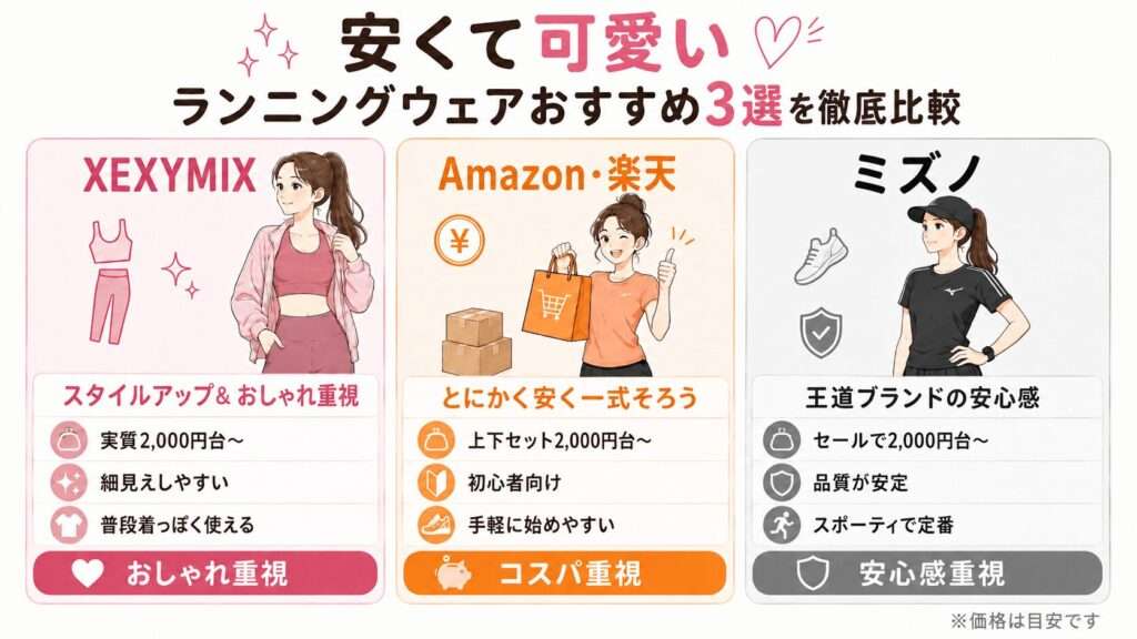 安くて可愛い女性向けランニングウェア比較