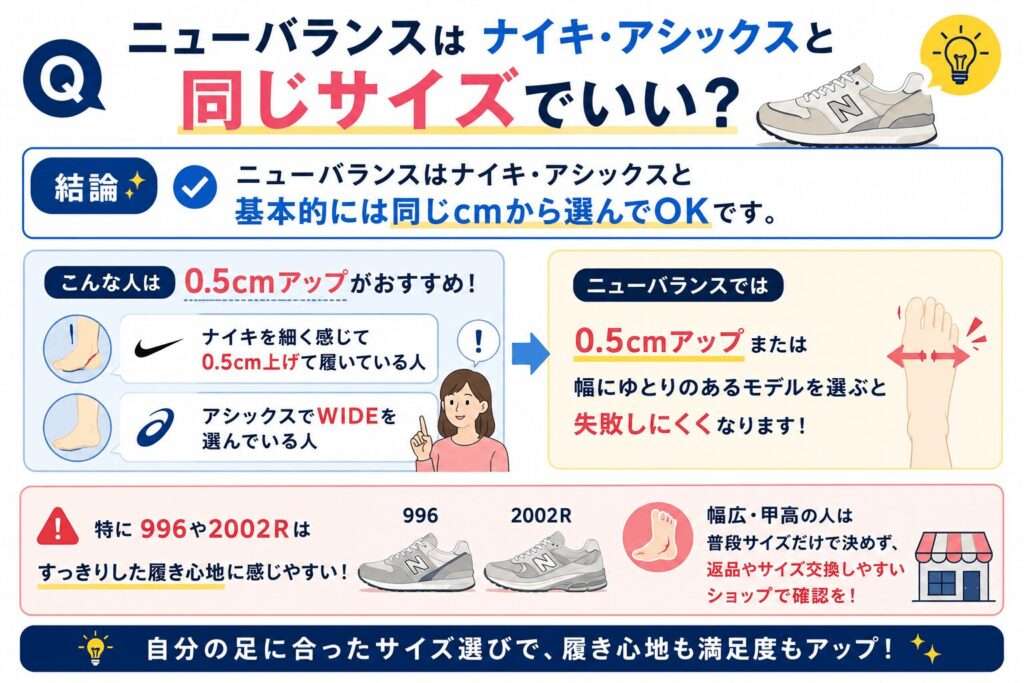 ニューバランスはナイキ・アシックスと同じサイズでいい?