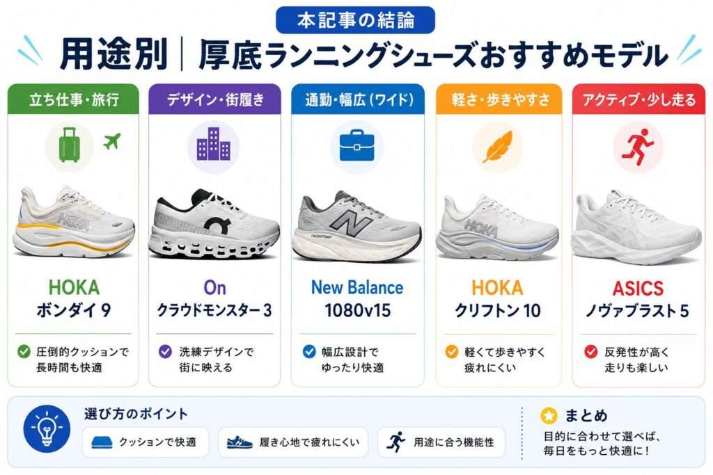 用途別厚底ランニングシューズおすすめモデル