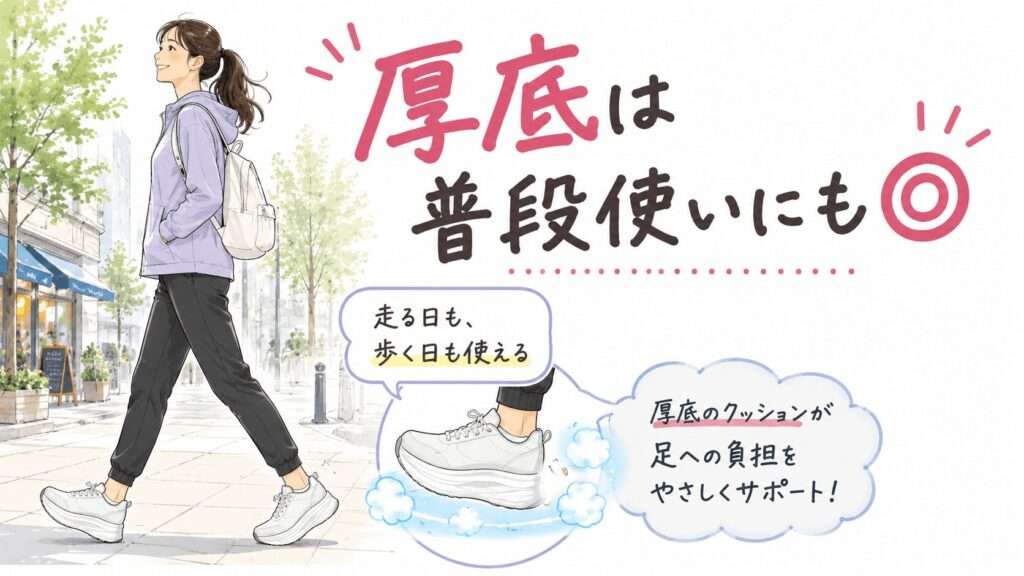 結論：厚底ランニングシューズは普段使いに向いている