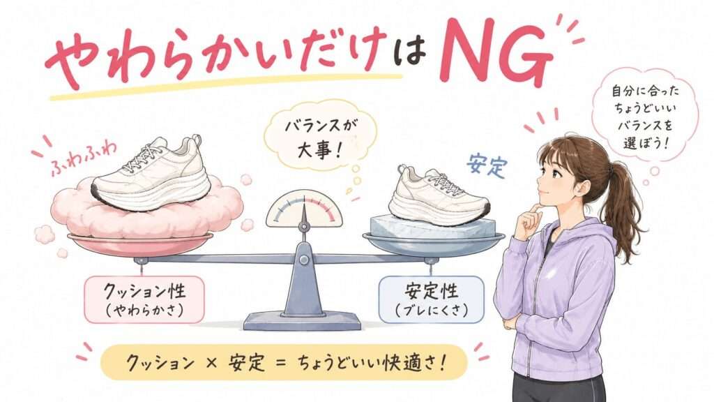 普段使いに向くのはクッション性と安定性のバランスが良いシューズ