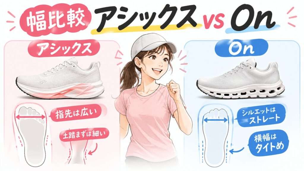 アシックスNOVABLASTとOn Cloud 6の幅を比較