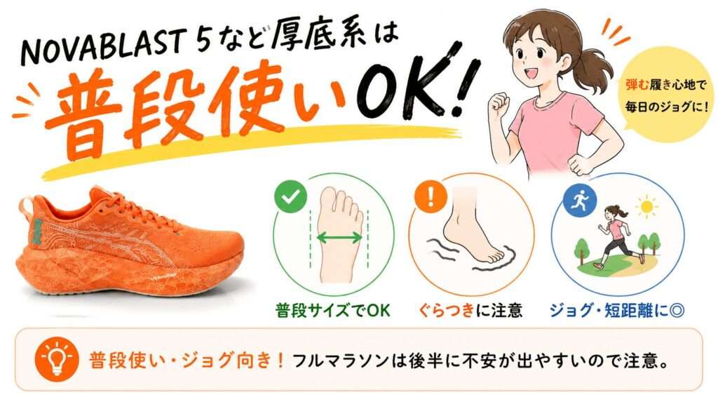 NOVABLAST 5など厚底系は足幅より安定感を確認する