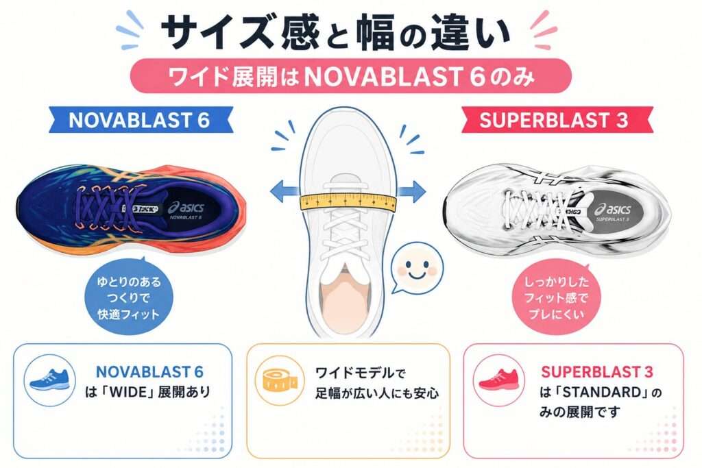 サイズ感と幅の違い|ワイド展開はノヴァブラスト6のみ