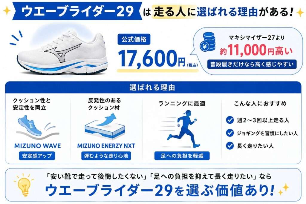 ウエーブライダー29は公式価格17,600円だが走る人には選ぶ理由がある