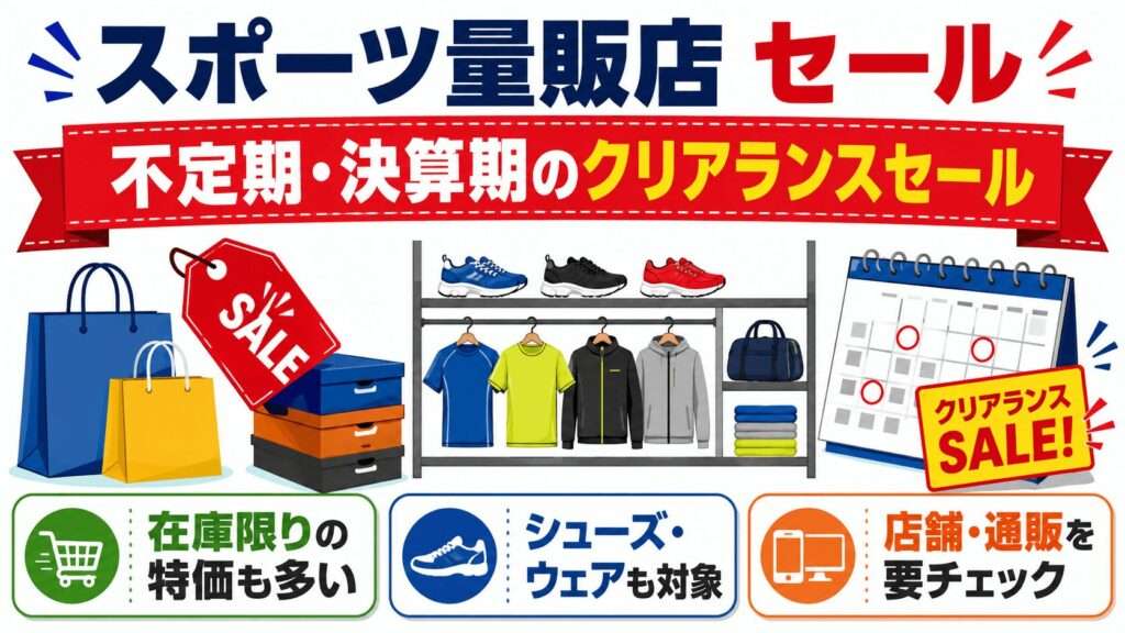 スポーツ量販店(ゼビオ等):不定期・決算期のクリアランスセール