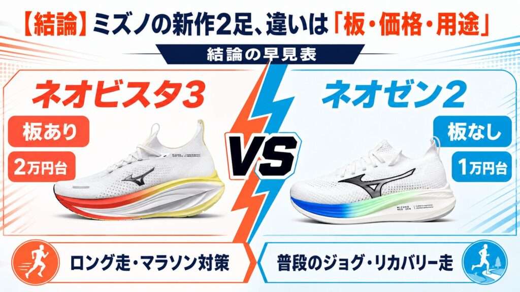 ミズノネオビスタ3とネオゼン2の選び方