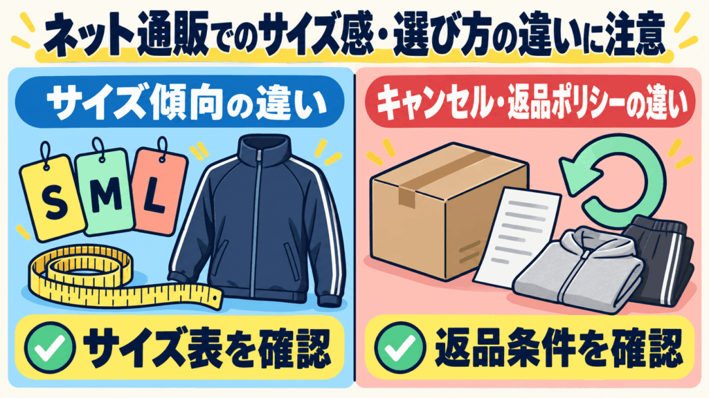 ネット通販ではサイズ感・返品条件・販売元の違いに注意する